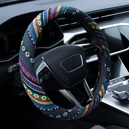 Boho Steering Wheel Cover Elastic Microfiber for Women, Universal Fit 15 inch Car SUV, Hippie Style Protector Cover, Anti-Slip, Breathable, Absorbing Sweat - 01