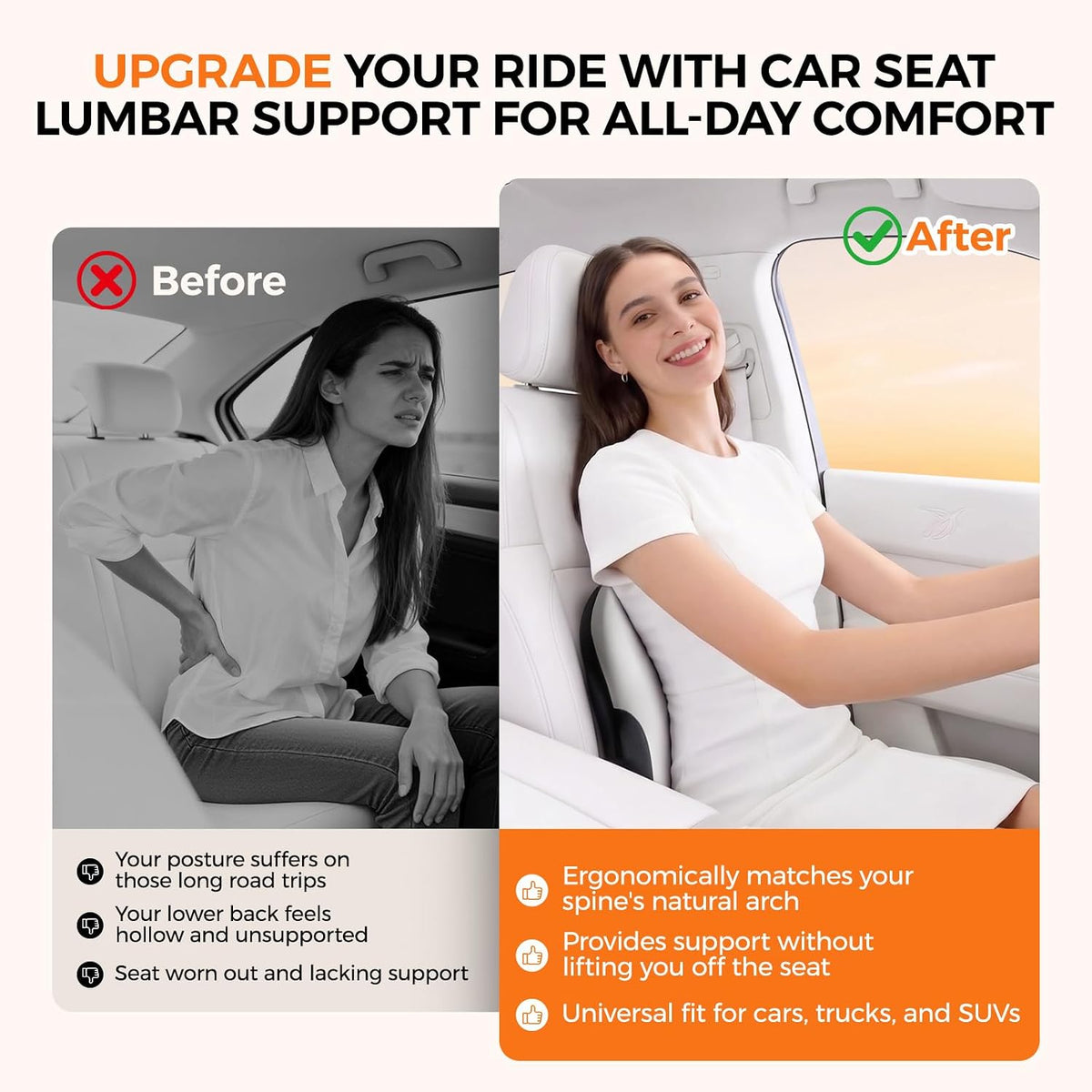 BEBAS Ergonomic Memory Foam Lumbar Support Pillow for Car & Office Chair