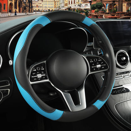 Black Orange Microfiber Leather Steering Wheel Cover 15 inch