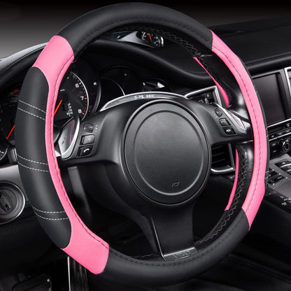 CAR PASS Line Rider Microfiber Leather Sporty Steering Wheel Cover Universal Fits for 95% Truck,SUV,Cars,14.5-15inch Anti-Slip Safety Comfortable Desgin (Black-Blue)