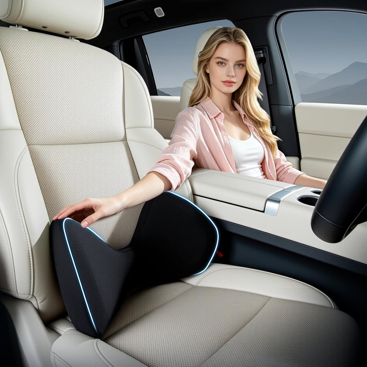 BABUR Lumbar Support Pillow for Car, Back Cushion for Low Back Pain Relief