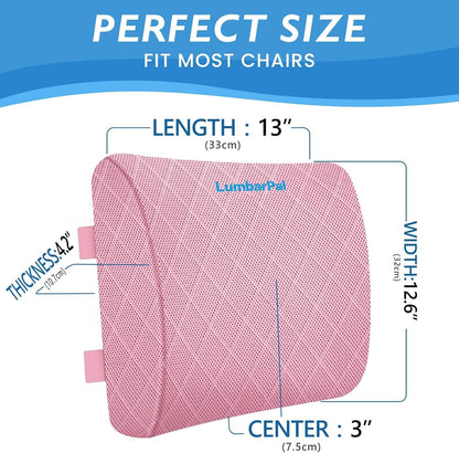 Lumbar Support Pillow for Office Chair, Back Support, Memory Foam, Pink