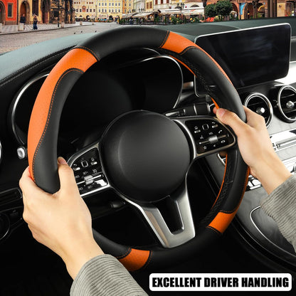 Black Orange Microfiber Leather Steering Wheel Cover 15 inch