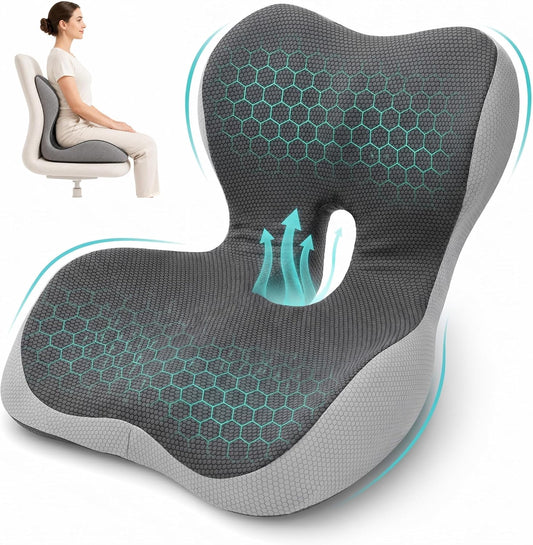 PEGZONE Seat Cushion with Lumbar Support, Memory Foam Cushion for Chair