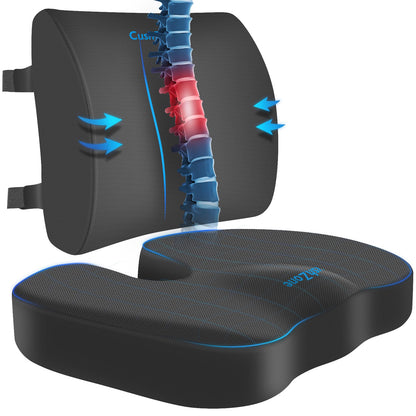 CushZone Seat Cushion and Lumbar Support Pillow for Office Chair, Black