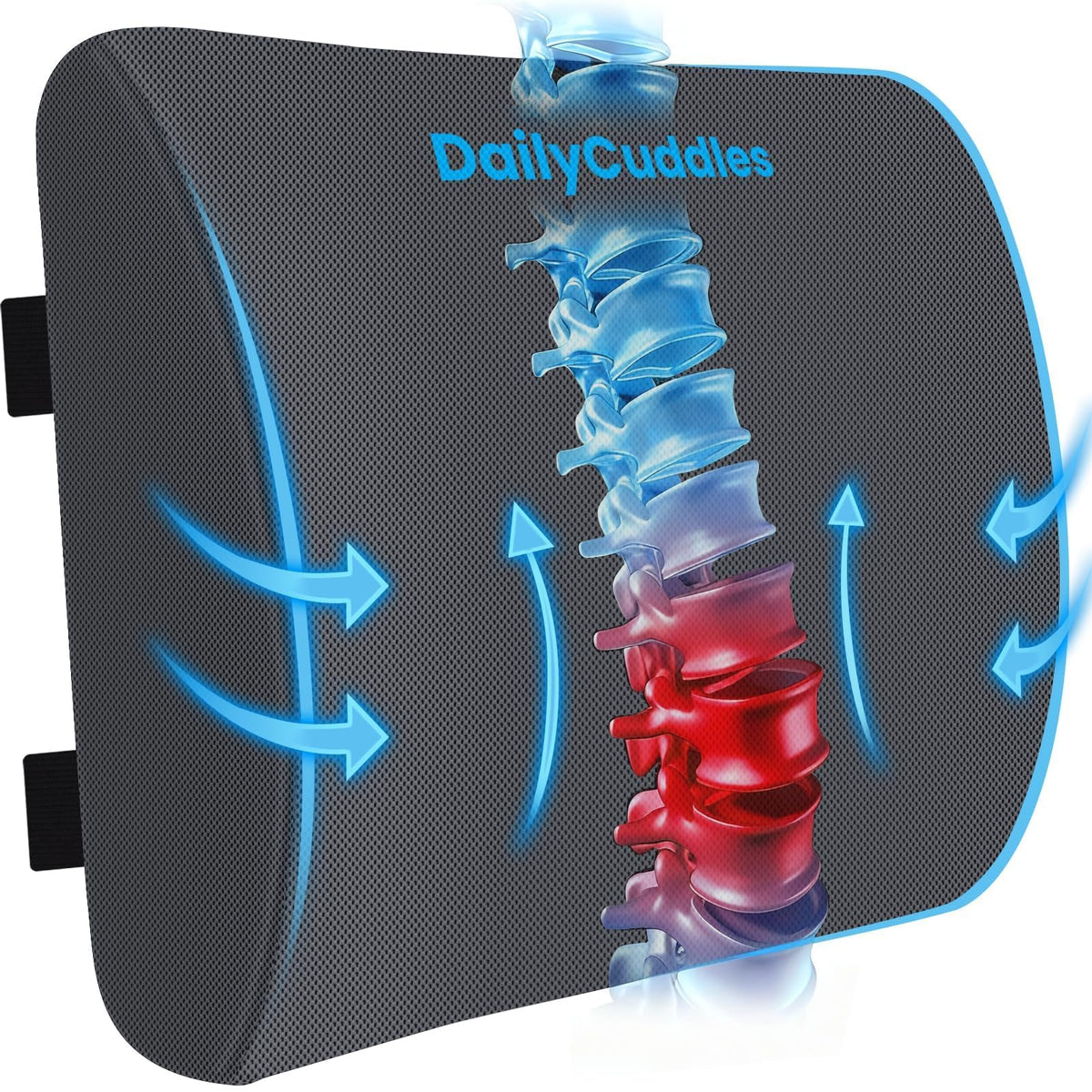 Lumbar Support Pillow, Ergonomic Back Cushion for Office , Black/X-Large