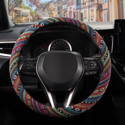 SEG Direct Boho Steering Wheel Cover, Baja Blanket Cloth, Coarse Flax