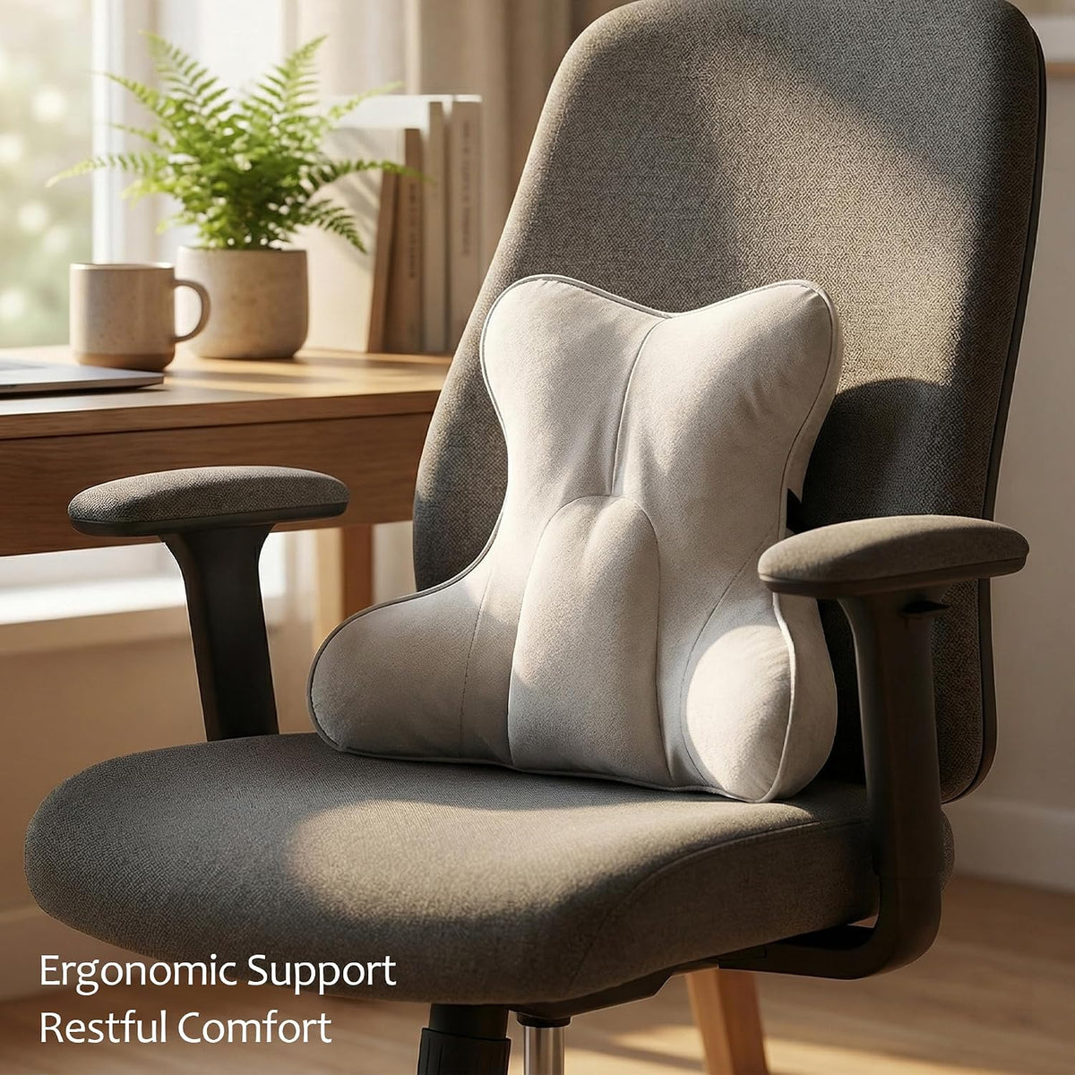 Lumbar Support Pillow for Office Chair, Back Support Cushion, Lumbar Pillow for Desk Chair, Ergonomic 3-Zone Back Cushion for Sitting Comfort, Misty White