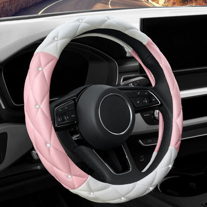 YOGURTCK Diamond Soft Leather Anti-Slip Steering Wheel Cover with Bling Bling Crystal Rhinestones, Universal 15 Inch for Women Girls, Fit Vehicles, Sedans, SUVs, Vans, Trucks - Black