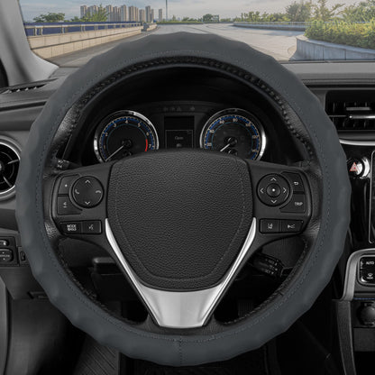 BDK Black Genuine Leather Steering Wheel Cover Large 15.5 to 16 inch
