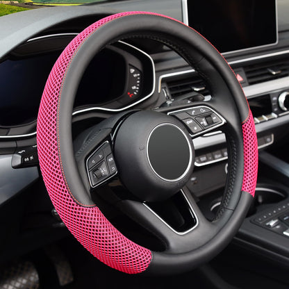 KAFEEK Steering Wheel Cover, Cooling Ice Silk Leather, 15 Inch, Black