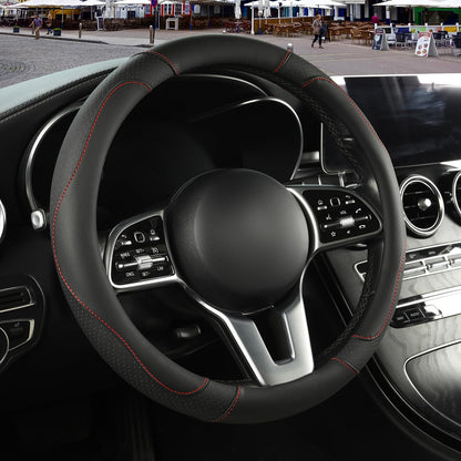 Black Orange Microfiber Leather Steering Wheel Cover 15 inch