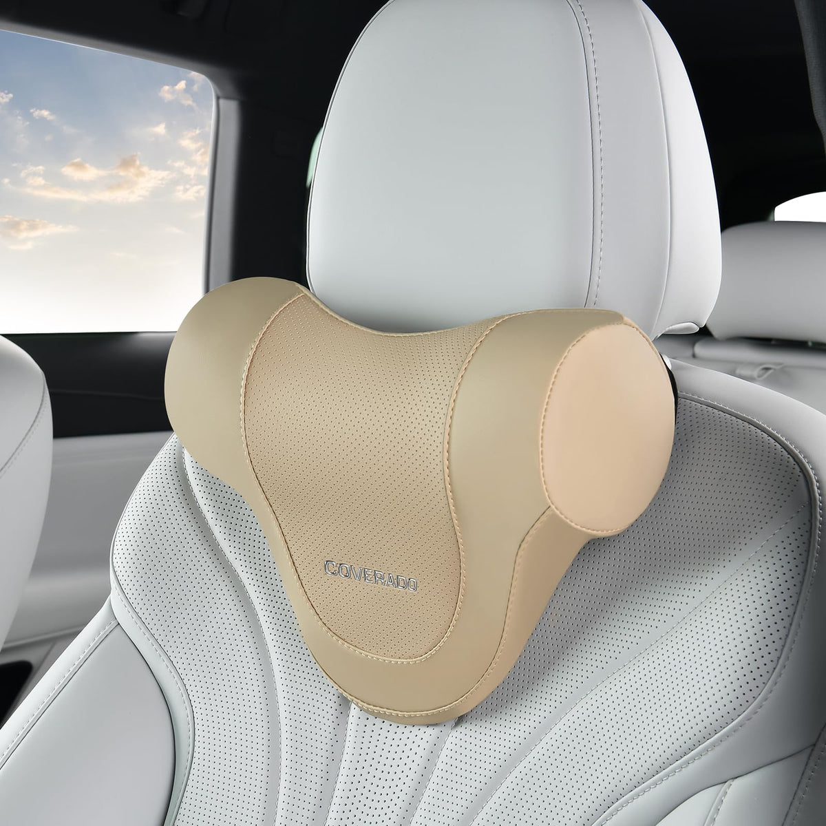 Coverado Lumbar Support Pillow for Car, Ergonomic Memory Foam Back Pillow for Office Chair, New Back Cushion for Pain Relief, PU Leather Car Lumbar Support for Driving Seat - BK