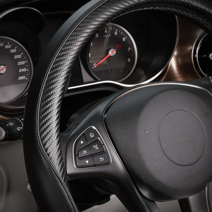 SEG Direct Steering Wheel Cover 14.5"-15" Heavy-Duty, Black Carbon Fiber