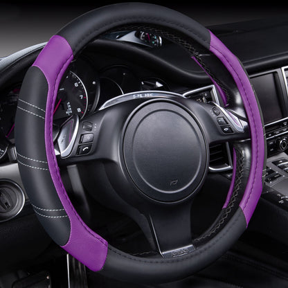 CAR PASS Line Rider Microfiber Leather Sporty Steering Wheel Cover Universal Fits for 95% Truck,SUV,Cars,14.5-15inch Anti-Slip Safety Comfortable Desgin (Black-White)