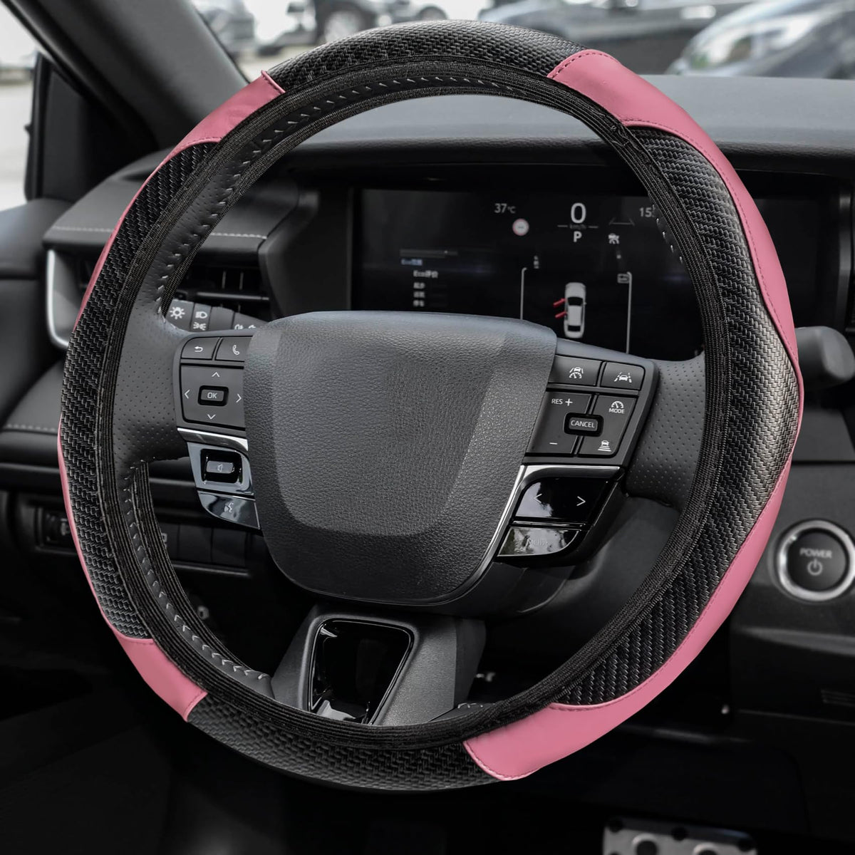 Car Steering Wheel Cover, Steering Wheel Accessories, 15 Inch Microfiber Leather Carbon Fiber Soft Anti-Slip Breathable, Car Accessories Elastic Non-Slip Cover for Most Vehicles
