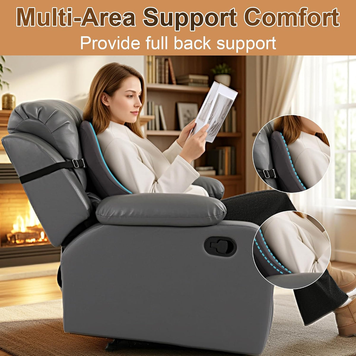 HOMBYS Extra Long Lumbar Support Pillow for Recliner Chair, 50D Molded Memory Foam Back Support Cushion with Full Back Support, Ergonomic Design & Breathable Cover