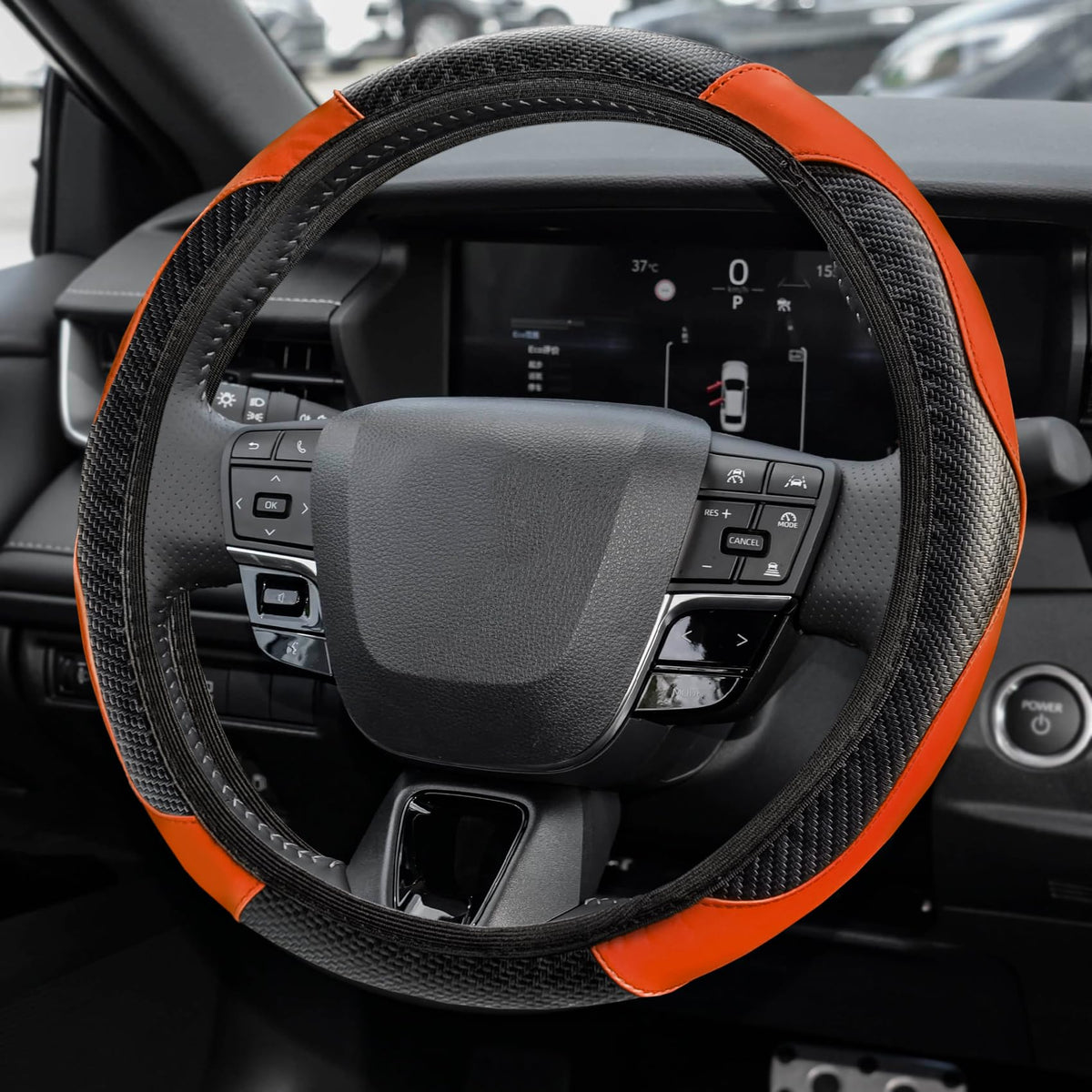 Car Steering Wheel Cover, Steering Wheel Accessories, 15 Inch Microfiber Leather Carbon Fiber Soft Anti-Slip Breathable, Car Accessories Elastic Non-Slip Cover for Most Vehicles