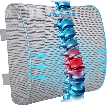 Lumbar Support Pillow for Office Chair, Back Support, Memory Foam, Grey