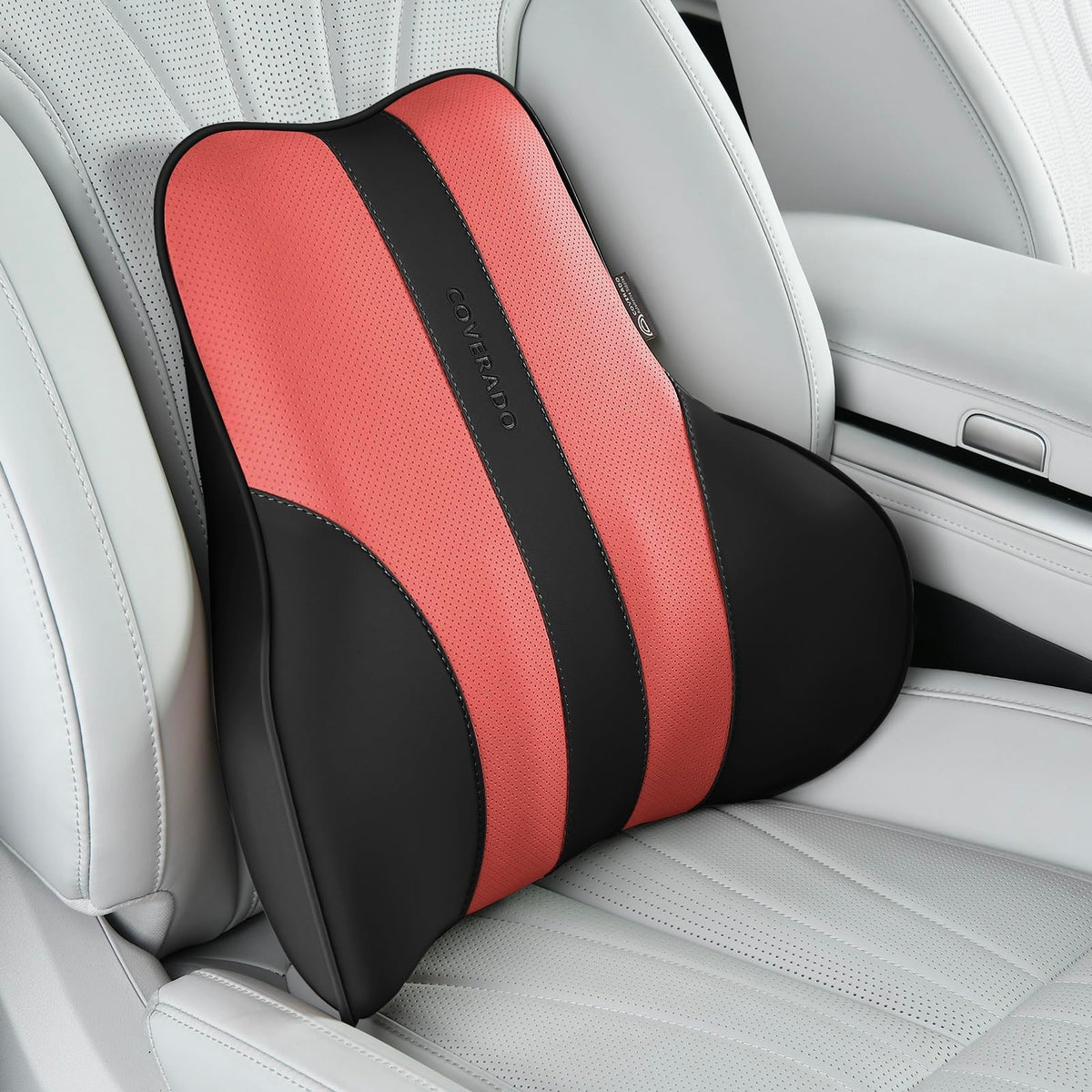 Coverado Lumbar Support Pillow for Car, Ergonomic Memory Foam Back Pillow for Office Chair, New Back Cushion for Pain Relief, PU Leather Car Lumbar Support for Driving Seat - BK