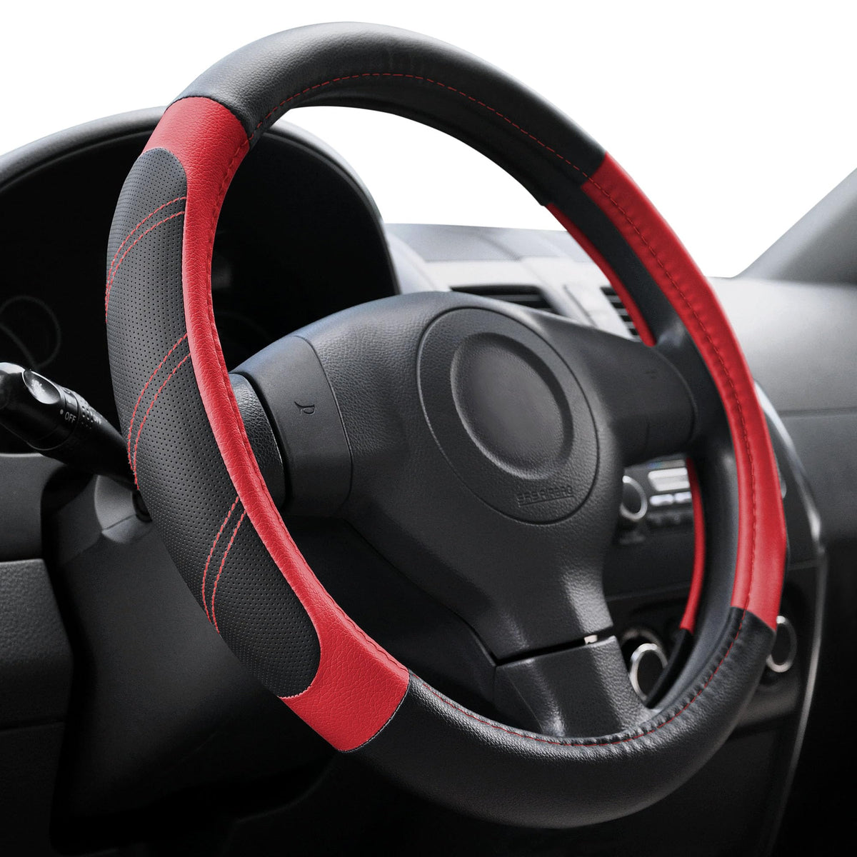 Elantrip Sport Leather Steering Wheel Cover 14 1/2 inch to 15 inch Universal, Padded Soft Grip Breathable for Car Truck SUV Jeep, Anti Slip Odorless Black and Beige