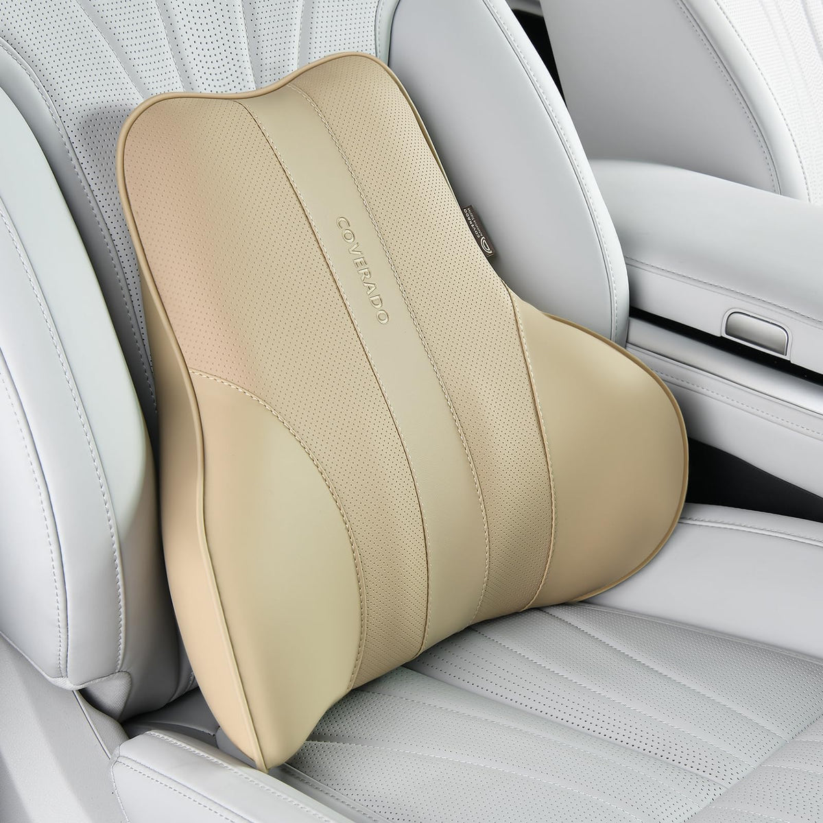 Coverado Lumbar Support Pillow for Car, Ergonomic Memory Foam Back Pillow for Office Chair, New Back Cushion for Pain Relief, PU Leather Car Lumbar Support for Driving Seat - BK
