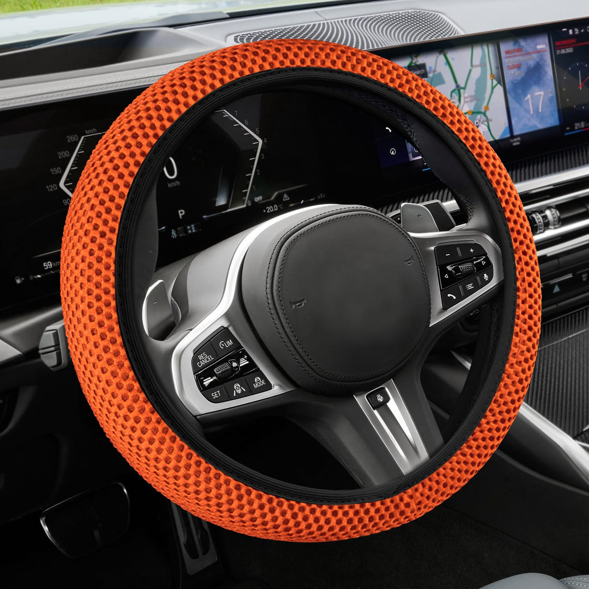 Car Steering Wheel Cover, Steering Wheel Accessories, 15 Inch Microfiber Leather Carbon Fiber Soft Anti-Slip Breathable, Car Accessories Elastic Non-Slip Cover for Most Vehicles