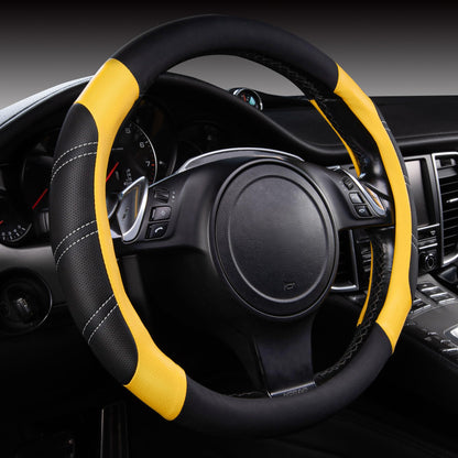 CAR PASS Line Rider Microfiber Leather Sporty Steering Wheel Cover Universal Fits for 95% Truck,SUV,Cars,14.5-15inch Anti-Slip Safety Comfortable Desgin (Black-Blue)