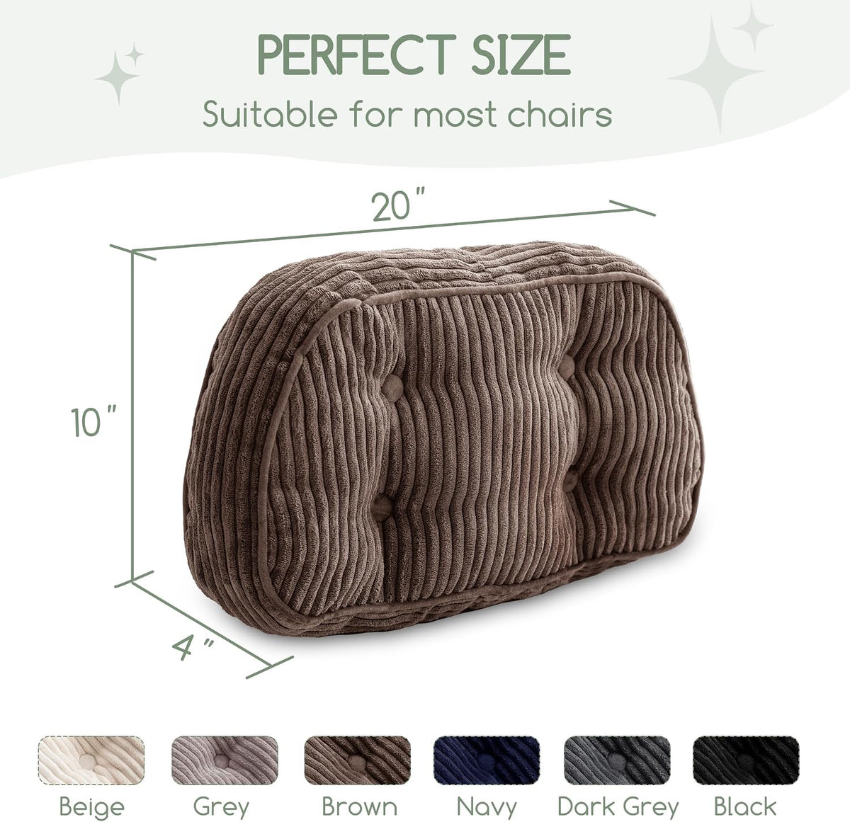 HIGOGOGO Lumbar Support Pillow for Recliner Chair/Accent Chair/Couch/Office Chair, Tufted Corduroy Back Support Cushion for Elderly, Recliner Cushions for Back Rest, Pain Relief, Reading, Brown