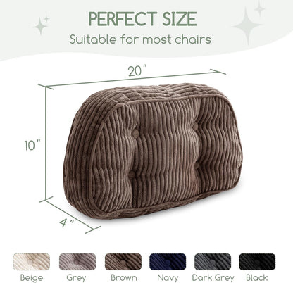 HIGOGOGO Lumbar Support Pillow for Recliner Chair/Accent Chair/Couch/Office Chair, Tufted Corduroy Back Support Cushion for Elderly, Recliner Cushions for Back Rest, Pain Relief, Reading, Brown