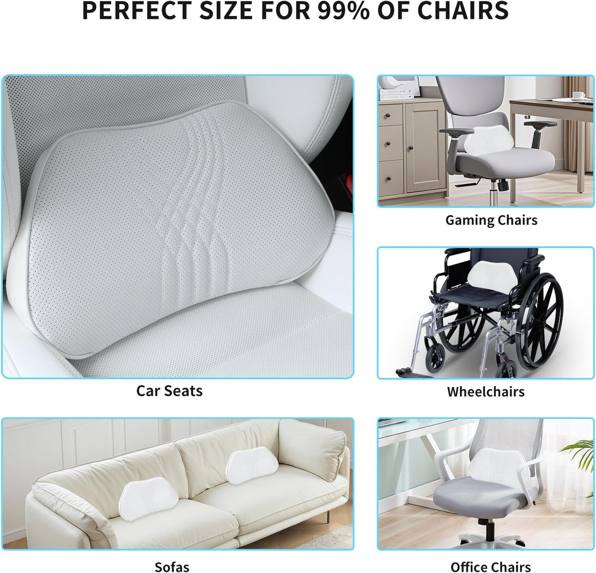 Lumbar Support Pillow for Car Seat, Office Chair, White, 1PC