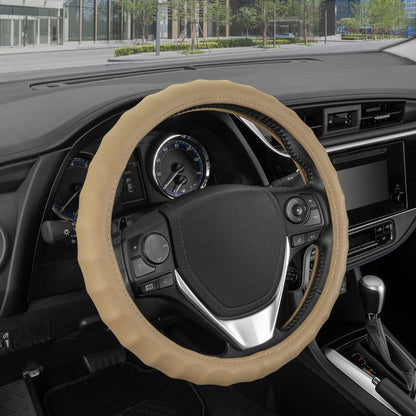 BDK Black Genuine Leather Steering Wheel Cover Large 15.5 to 16 inch