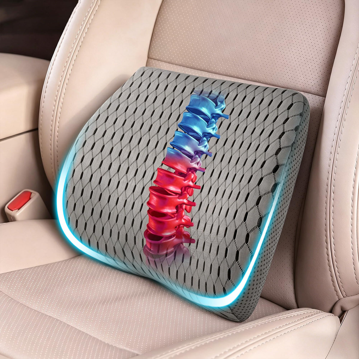 Lumbar Support Pillow for Car & Office Chair - High-Density Memory Foam Back Cushion for Sciatica & Lower Back Pain Relief - Non-Slip Support for Driving & Desk Workers