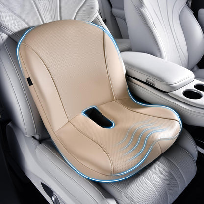 Coverado Lumbar Support Pillow for Car, Ergonomic Memory Foam Back Pillow for Office Chair, New Back Cushion for Pain Relief, PU Leather Car Lumbar Support for Driving Seat - BK