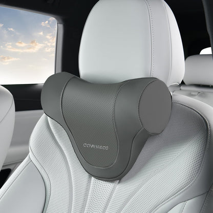 Coverado Lumbar Support Pillow for Car, Ergonomic Memory Foam Back Pillow for Office Chair, New Back Cushion for Pain Relief, PU Leather Car Lumbar Support for Driving Seat - BK