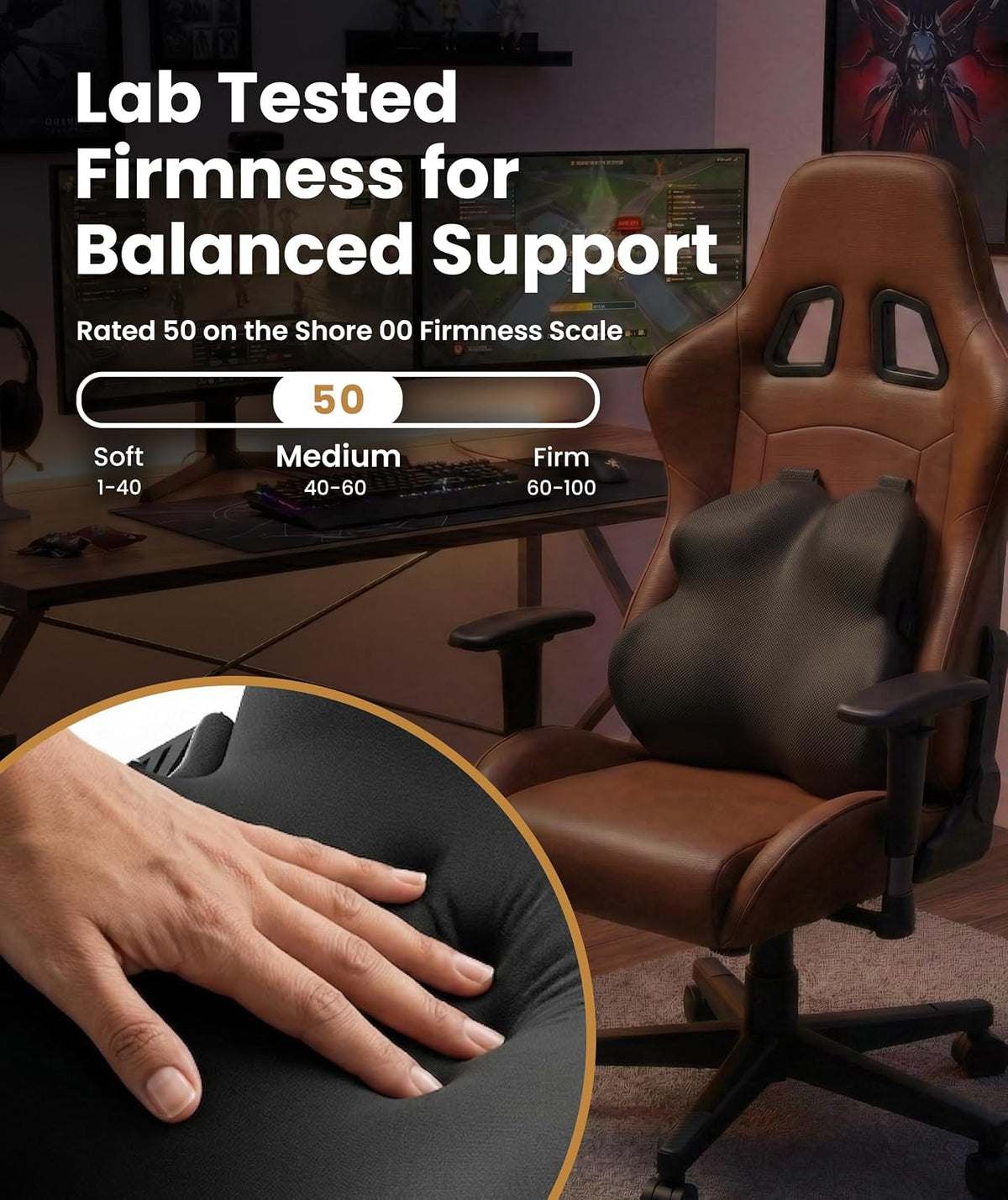 Everlasting Comfort Lumbar Support Pillow for Office Chair - Improves Posture, Promotes Back Pain Relief - Superior Back Support for Gaming and Desk Chairs - Lumbar Pillow for Car, Couch