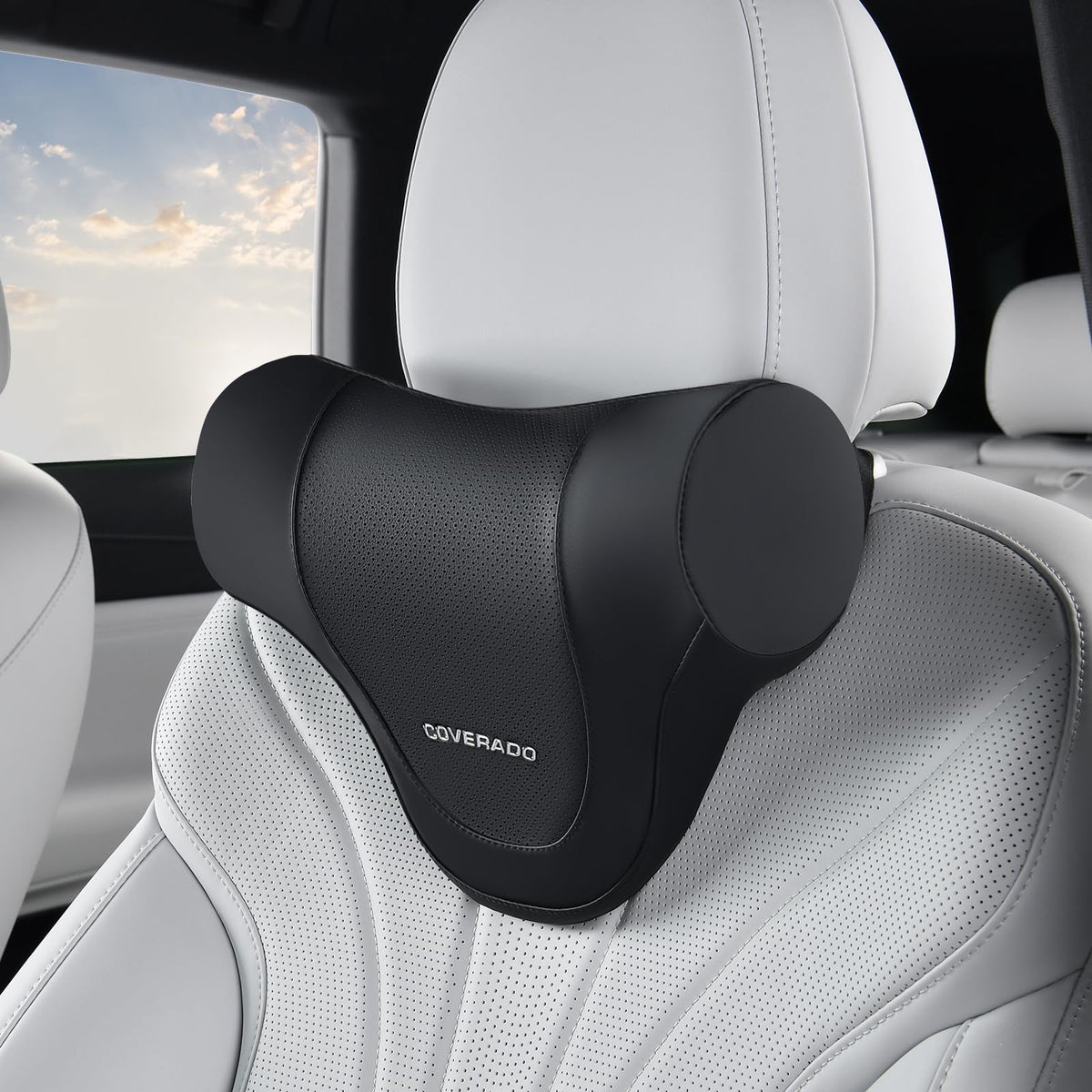Coverado Lumbar Support Pillow for Car, Ergonomic Memory Foam Back Pillow for Office Chair, New Back Cushion for Pain Relief, PU Leather Car Lumbar Support for Driving Seat - BK