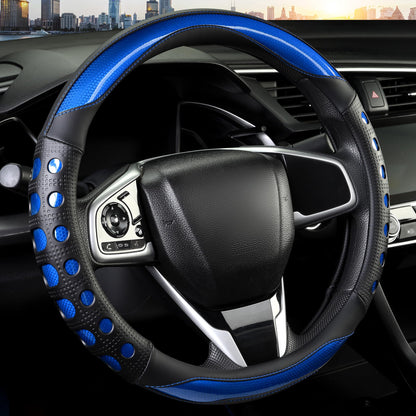 PU Leather Car Steering Wheel Cover with Anti-Slip Grip, for Women and Men, Universal Fit for 14.5-15 Inch Cars, Trucks, SUVs (Red (Round), Medium(Standard) Size[14 1/2''-15''])