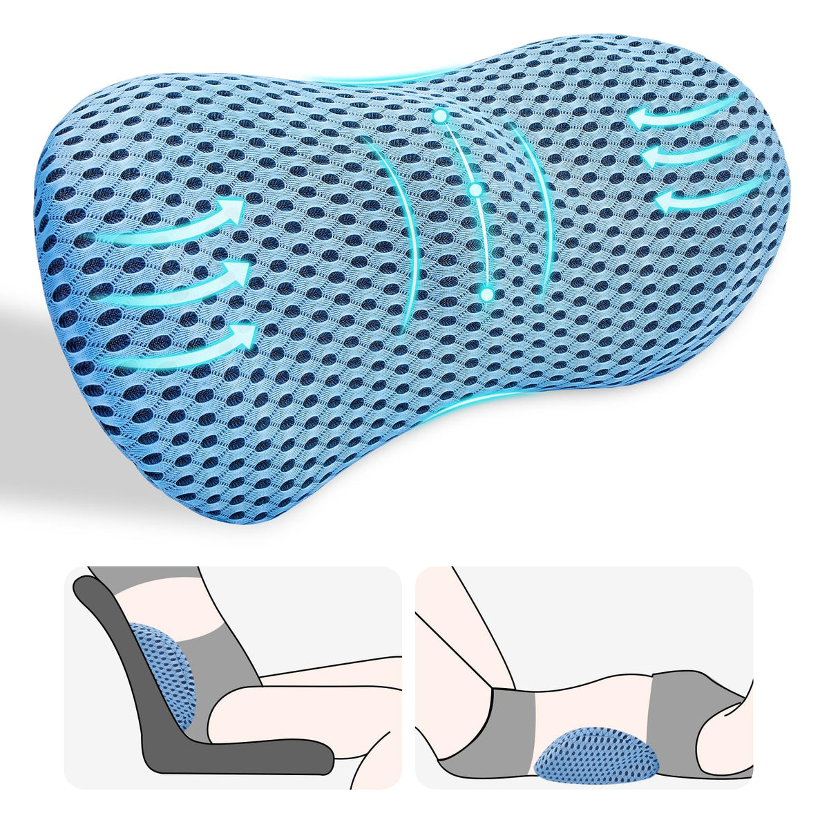 kasney Lumbar Support Pillow for Office Chair, Back Support Pillow, Gray