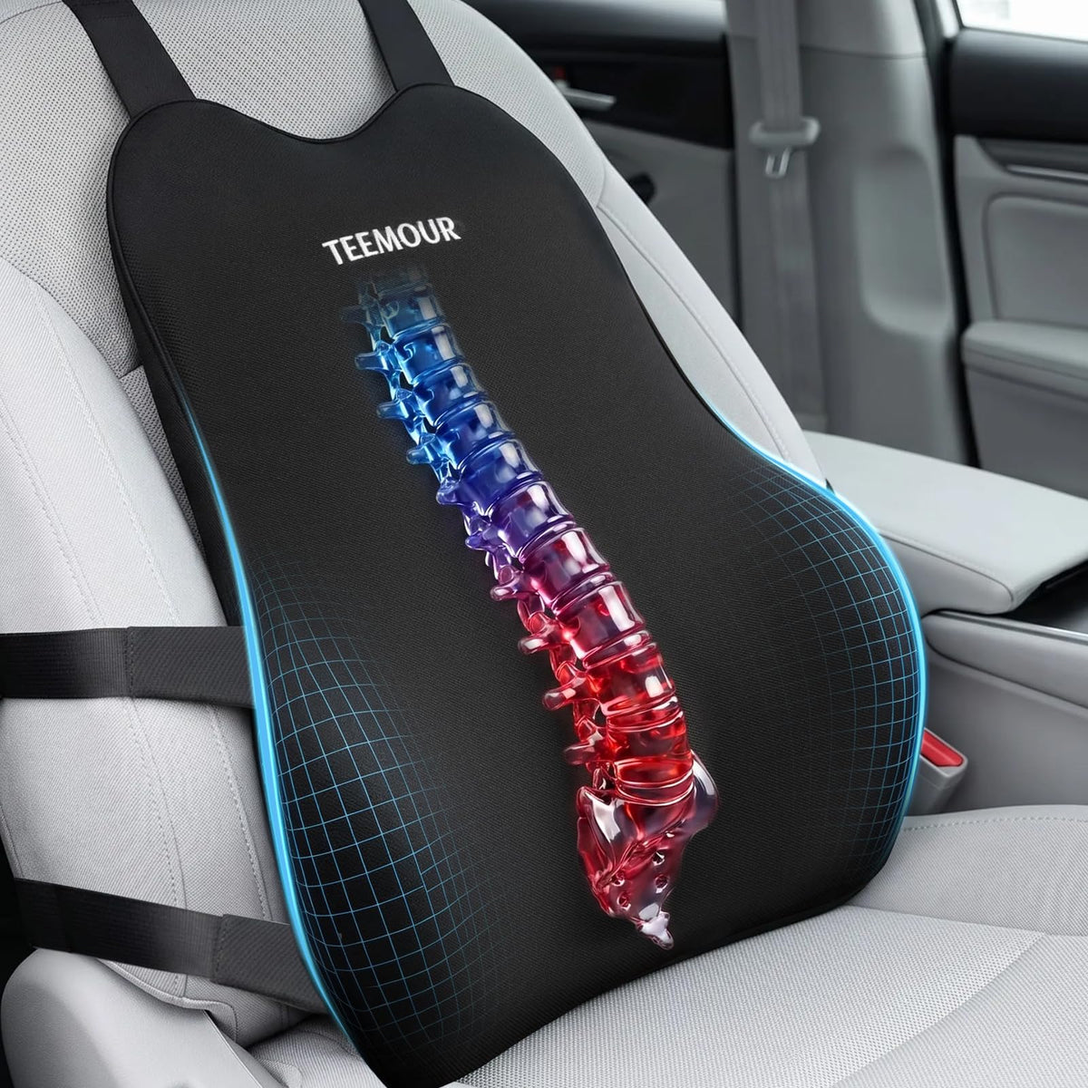 Teemour High Back Support Pillow for Office Chair, Fully Support Back Cushion - Memory Foam Lumbar Support Pillow for Office Chair, Desk, Gaming Chair, Promotes Posture Pain Relief Adjustable Straps