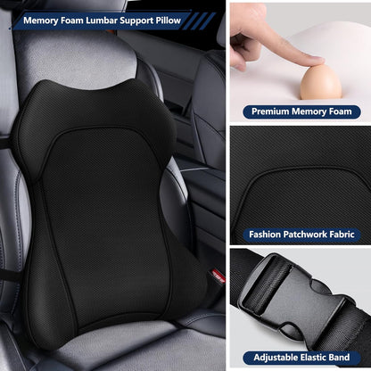 Seat Cushion,Lumbar Support Pillow for Office Chair,Ergonomic Memory Foam Back Support Pillow, High Density Foam Chair Cushion for Sciatica Pain Relief Coccyx Pad for Chair,Car,Desk,Black