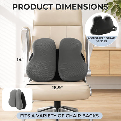 BALAPET Lumbar Support Pillow, Adjustable Ergonomic Dual-Pad Back Cushion