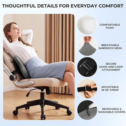 BALAPET Lumbar Support Pillow, Adjustable Ergonomic Dual-Pad Back Cushion