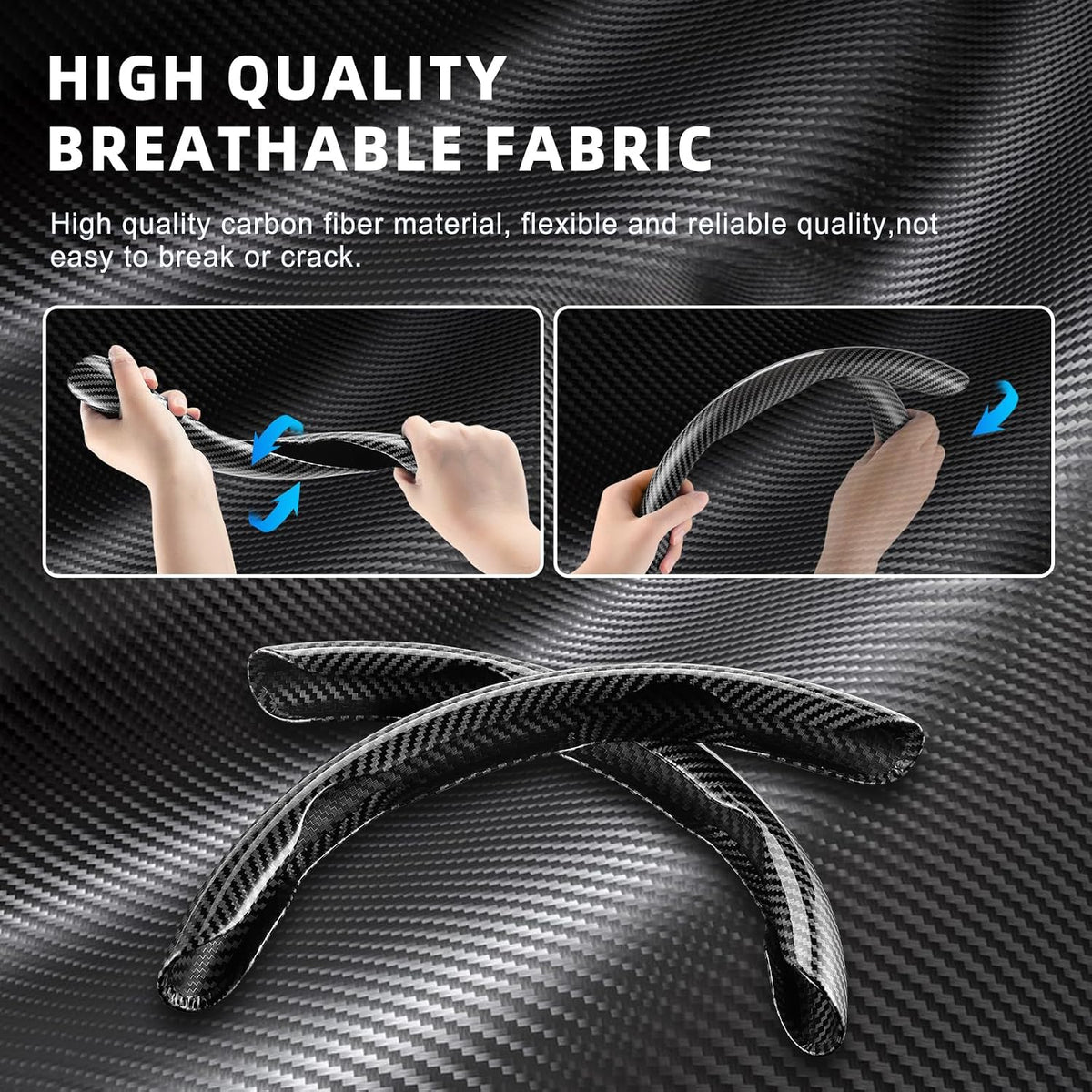 Amiss 3pcs Carbon Fiber Anti-Skid Steering Wheel Cover, Waterproof Design, Universal Fit for 14-16 Inch Car Wheel Cover, Interior Car Accessories for Jeeps, SUVs, Trucks (Glossy Black)