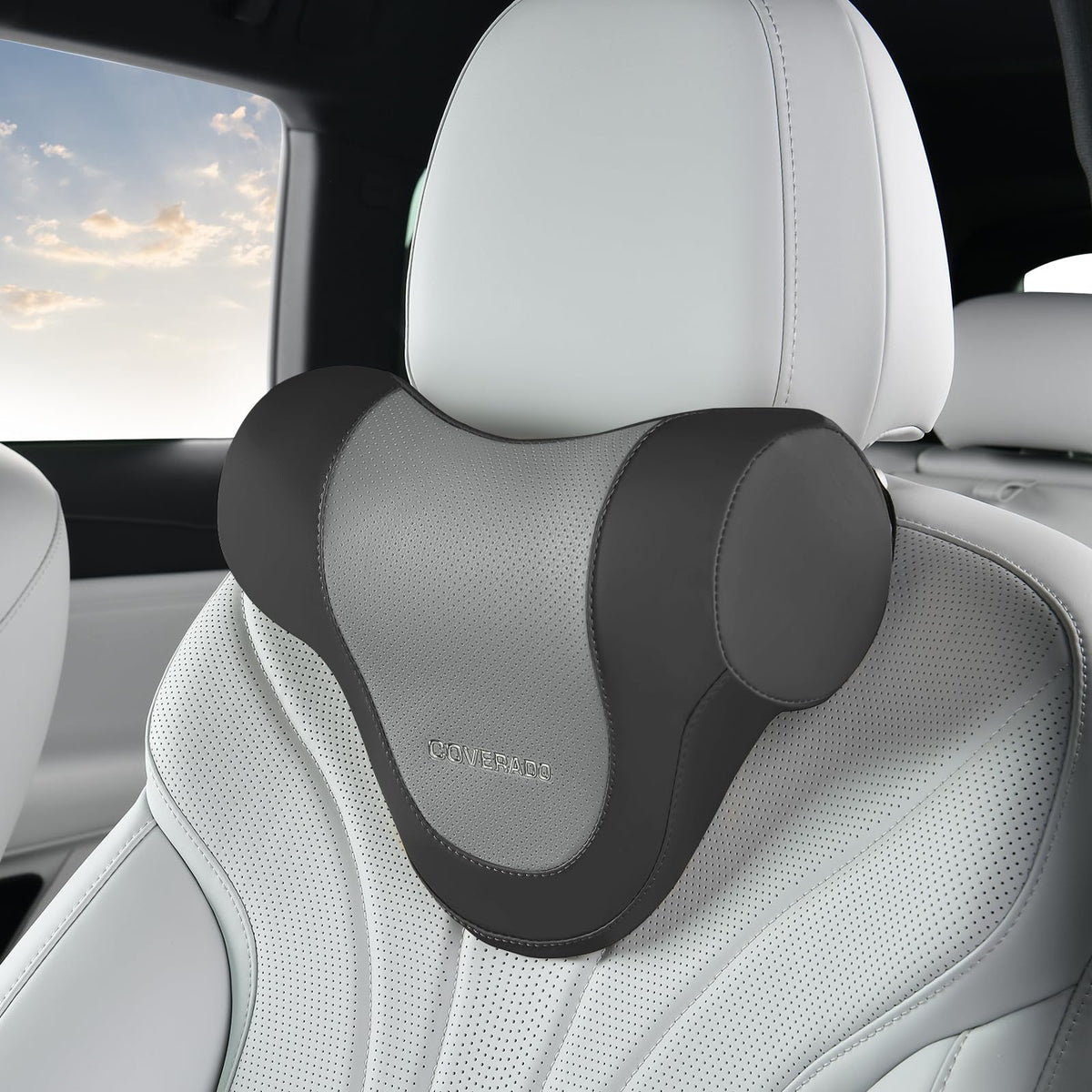 Coverado Lumbar Support Pillow for Car, Ergonomic Memory Foam Back Pillow for Office Chair, New Back Cushion for Pain Relief, PU Leather Car Lumbar Support for Driving Seat - BK