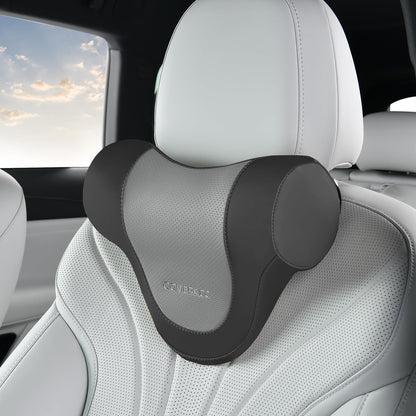 Coverado Lumbar Support Pillow for Car, Ergonomic Memory Foam Back Pillow for Office Chair, New Back Cushion for Pain Relief, PU Leather Car Lumbar Support for Driving Seat - BK