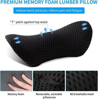 Lumbar Pillow, Memory Foam Lumbar Support Pillow for Office Chair and Car Seat, Back Support Pillow for Lower Back Pain Relief, Support Cushion Back Pillow for Sleeping, Resting, Driving, Traveling