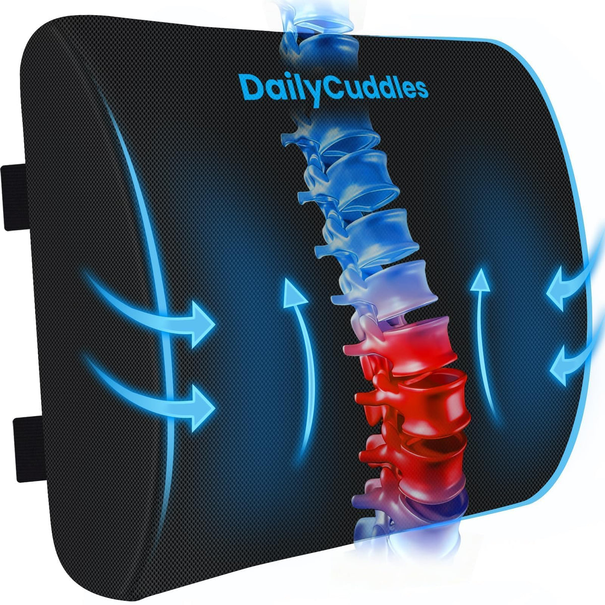 Lumbar Support Pillow, Ergonomic Back Cushion for Office Chair, Black/Large