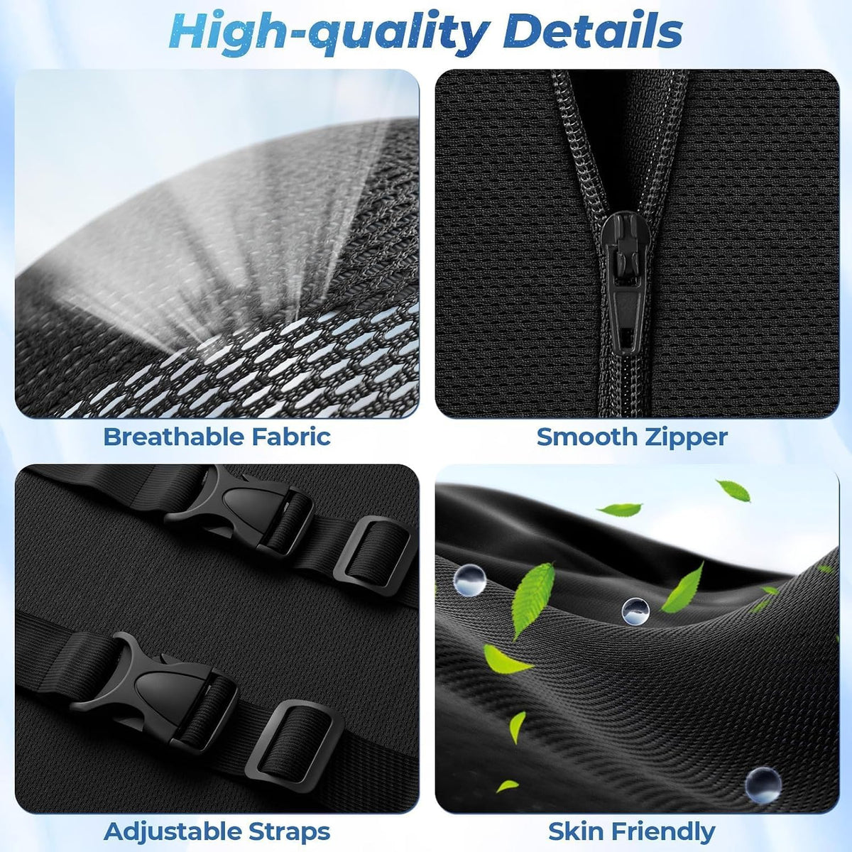 Lumbar Support Pillow, Ergonomic Back Cushion for Office , Black/X-Large