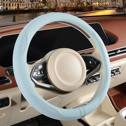 Nappa Leather Ice Silk Fabric Pink Steering Wheel Cover Women